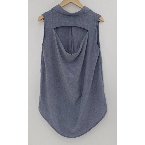 CAbi Drape Keyhole Back Chambray Shirt Sleeveless Top Hi Low Blouse M See Photo - Picture 2 of 13